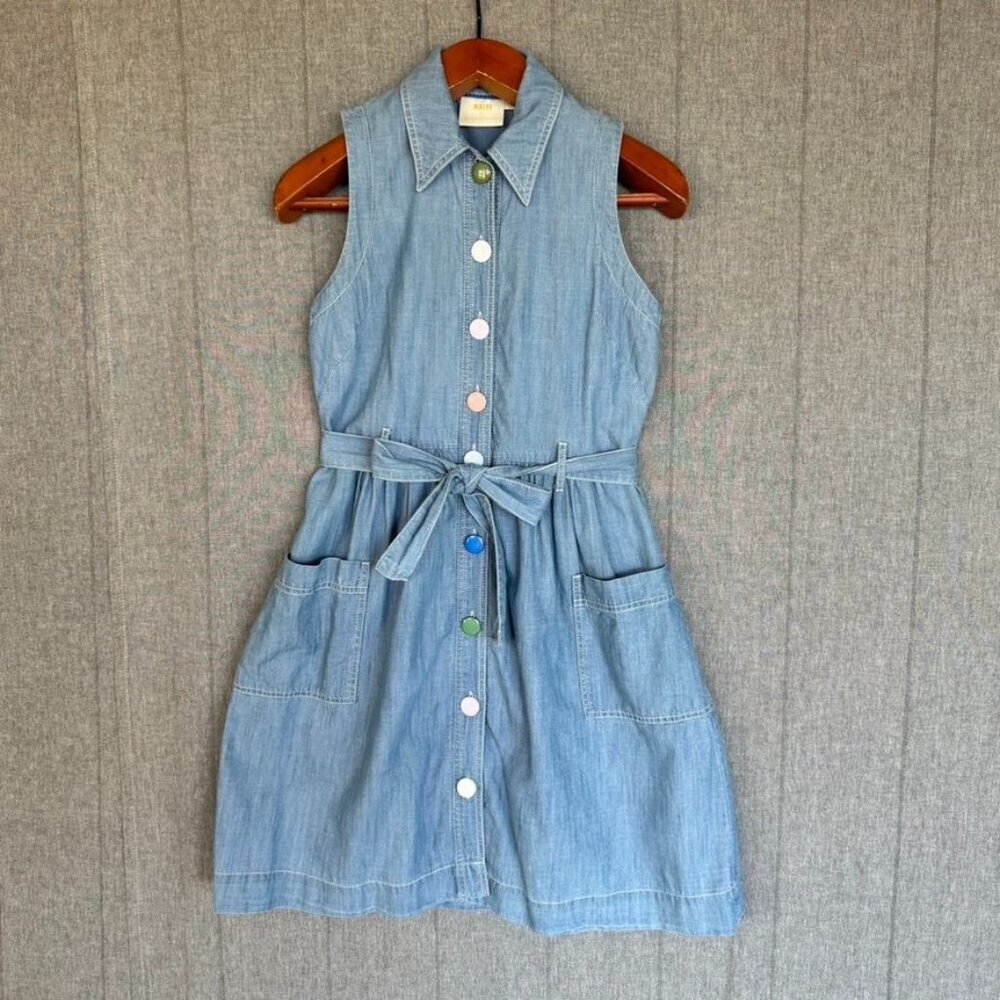 Anthropologie Maeve Blue Sleeveless Button Front Knee Length Midi Dress Size 2